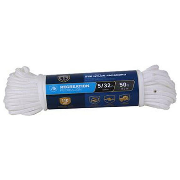 644271 Paracord 550 Nylon Rope, White, 5/32-In. x 50-Ft. - Quantity 6
