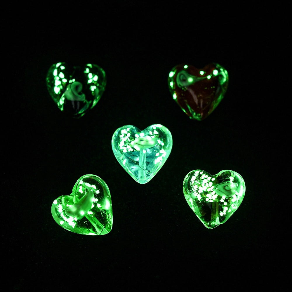 100pcs Luminous Handmade golden Sand Lampwork Beads Glow in the Dark Heart Mixed color 20.5x20.5x12mm Hole: 1.6mm
