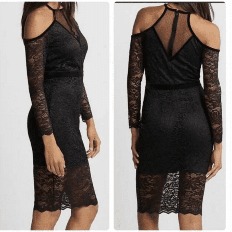 EXPRESS Lace Velvet Piped Cold Shoulder Sheath Dress Size 00 Petite
