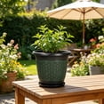 thumbnail image 2 of Thickened Plastic Flower Pot Outdoor, Black Embossed Faux Rattan Style Planter with Drip Tray for Garden Patio Balcony, Housewarming Gift for Plant Lover, 2 of 6