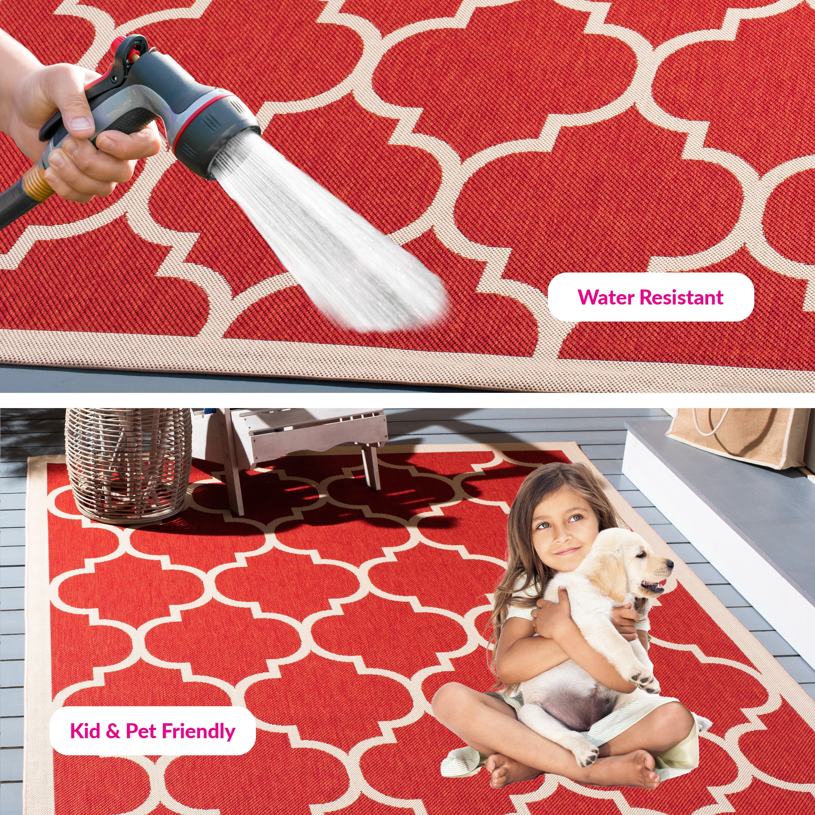 Safavieh Courtyard Alyssa Geometric Indoor/Outdoor Area Rug, Red/Bone, 4' x 5'7"
