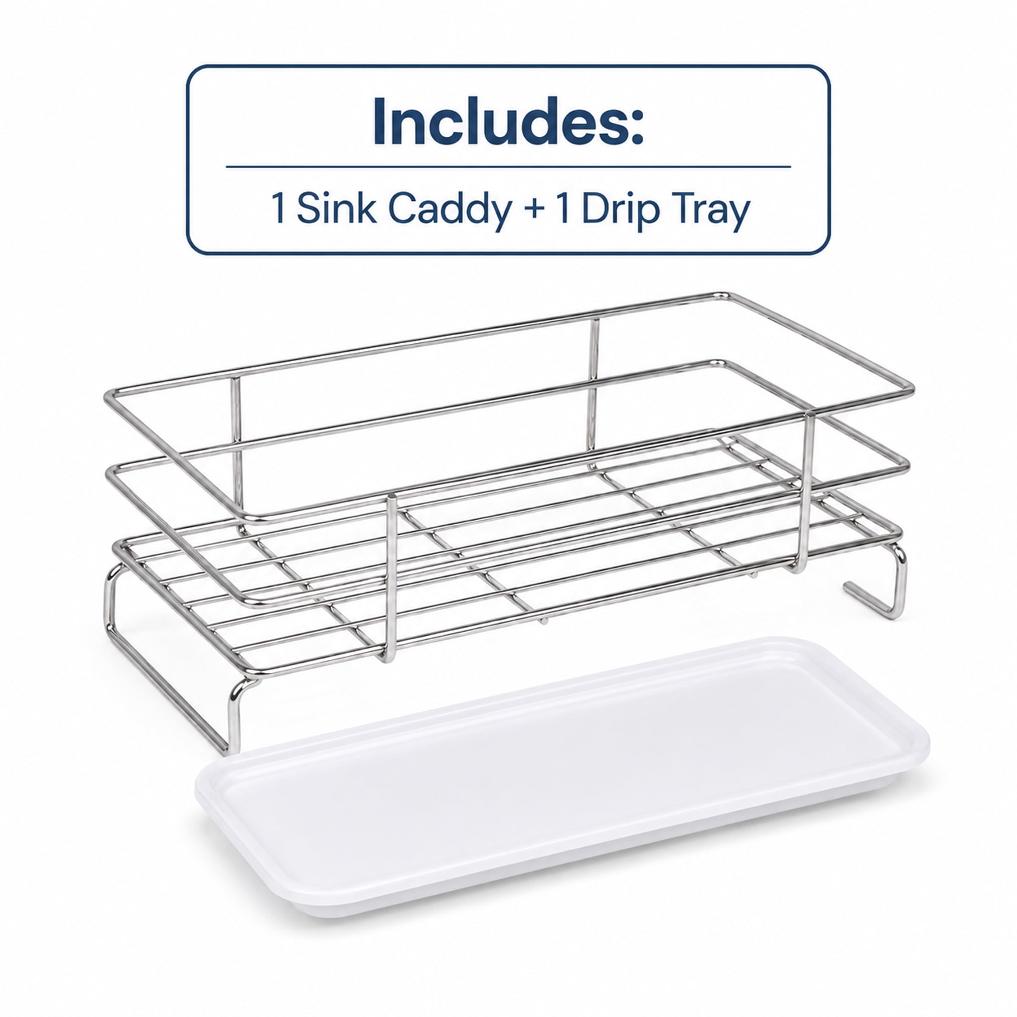 Stainless Steel Kitchen Sink Caddy with Removable Drip Tray, Sponge, Soap and Brush Countertop Organizer