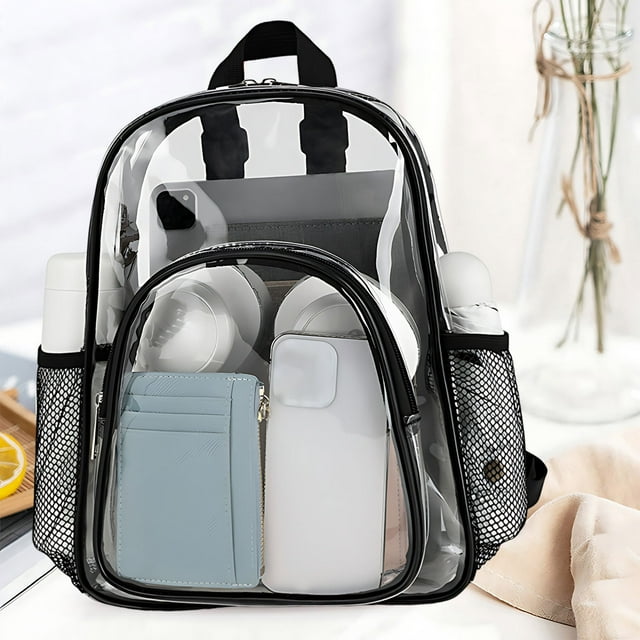 PRETXORVE Sac à Dos Transparent Imperméable Rangement Grande Capacité Cartable Étudiant Sac à Dos de Loisirs