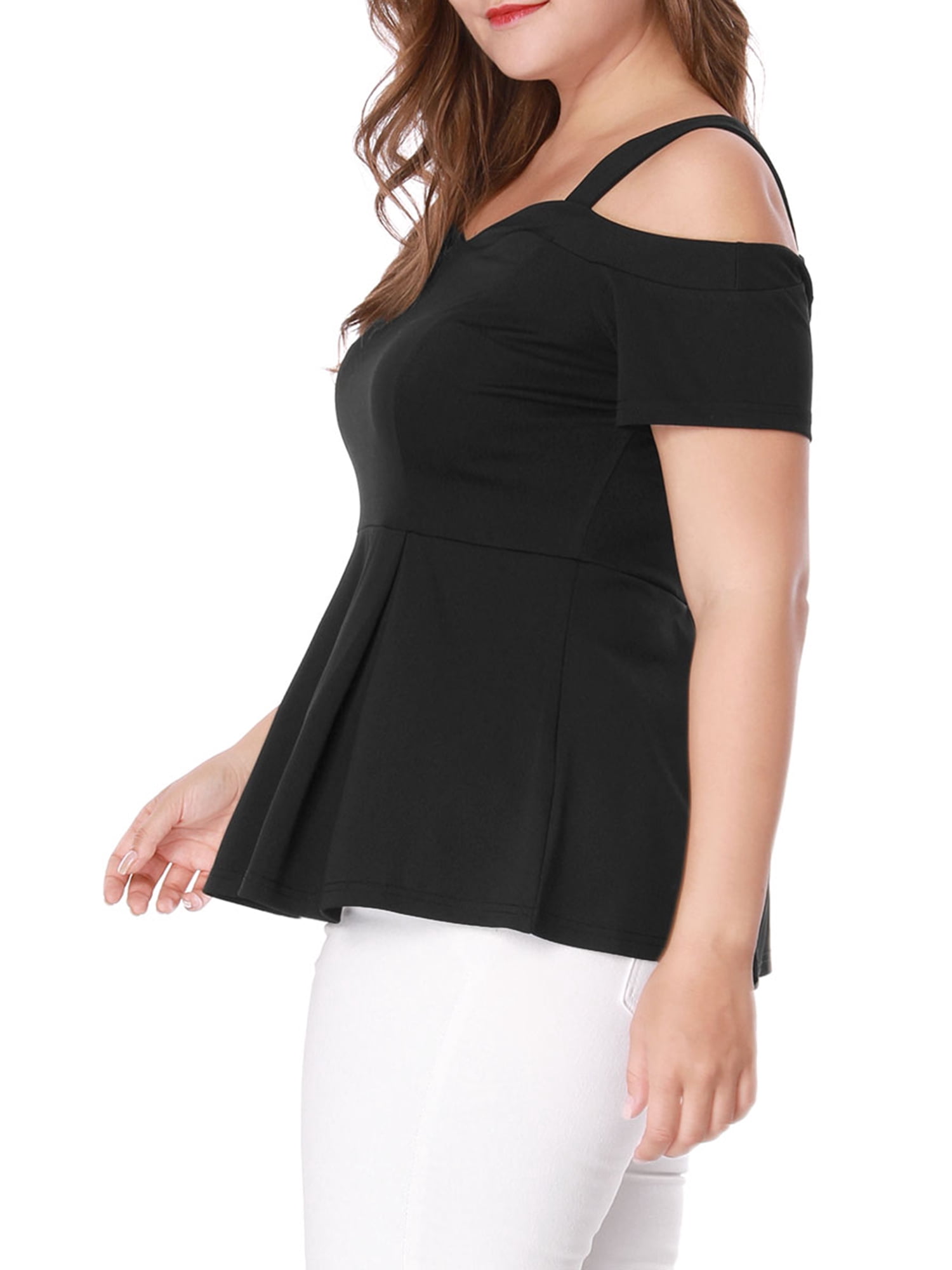 Unique Bargains Women's Plus Size Off Shoulder Peplum Summer High Waist Top 3X Black