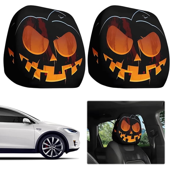 2 Pack Ghost Face Headrest Covers for Cars, Universal Elastic Funny Auto Seat Protector with Luminous Glowing Eyes for SUV Truck, Halloween Decoration(D)