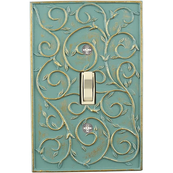 Meriville French Scroll 1 Toggle Wallplate, Single Switch Electrical Cover Plate, Buckingham Green with Gold