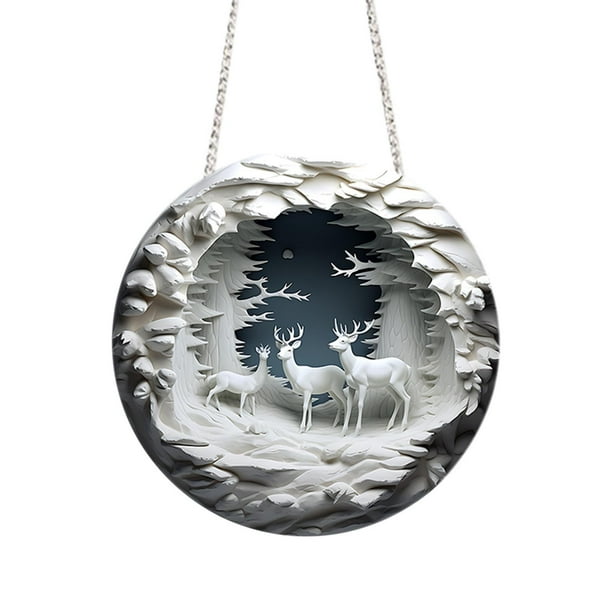 Renos Decoración de Navidad Decoraciones de Navidad de Acrílico Circular, Renos Colgando Signos, Decoraciones de Pared de Vacaciones Chimenea Decoraciones de Navidad