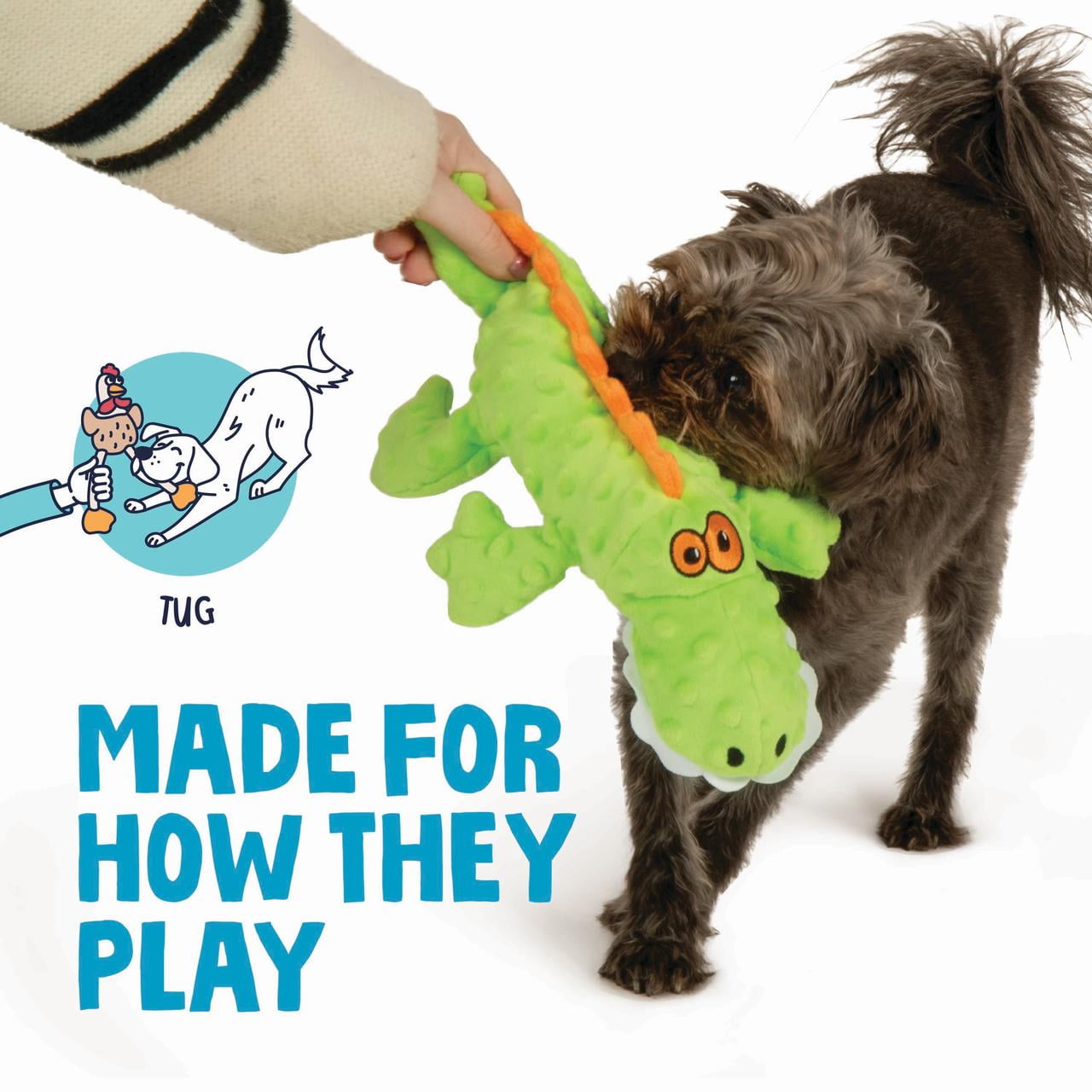 goDog Gator Plush Toy for Dogs with Chew Guard Technology for Stronger & Longer Play, Soft & Durable with Built-In Squeaker, Green, Large