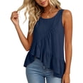 thumbnail image 6 of Pounoo Tank Tops for Women Round Neck Sleeveless Diagonal Ruffle Uneven Hem Tank Plain Crinkle Fabric Sleeveless Tops for Women Flowy Loose Fit Beach Vacation Soft Cute Summer Tops, 6 of 7