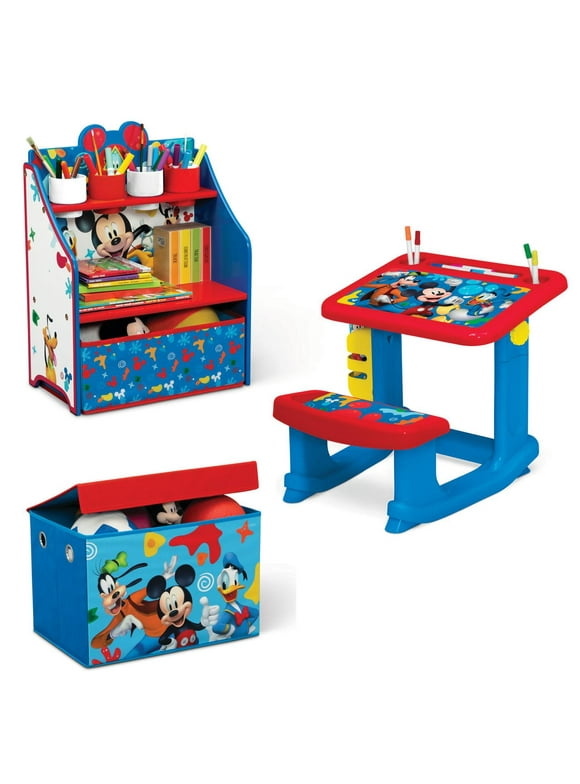 Mickey Mouse 3-Piece Art & Play Toddler Room-in-a-Box by Delta Children  Includes Draw & Play Desk, Art & Storage Station & Fabric Toy Box, Blue
