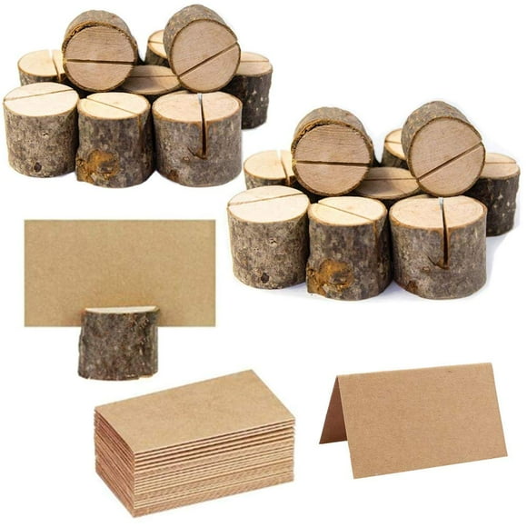 20 Pcs Chiffres de Table en Bois Rustique et 30 Pcs Cartes de Table en Kraft, Porte-Cartes de Table en Bois, Porte-Cartes de Mariage, Porte-Cartes Mémo