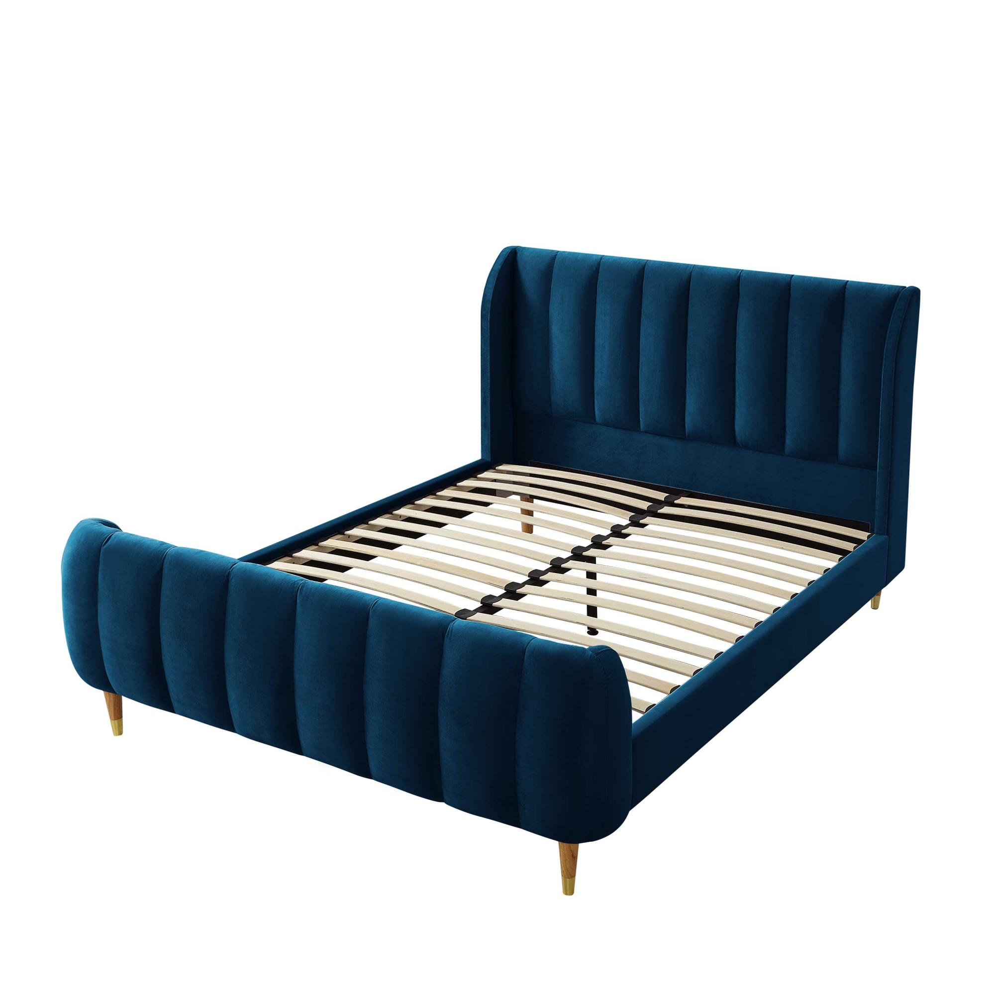 Loft Lyfe Devonte Upholstered Contemporary King Velvet Channel Tuffed Wingback Platform Bed, Navy - image 5 of 10