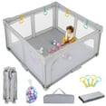 thumbnail image 1 of OLAKIDS Foldable Baby Playpen with Mat, 50” x 50” Large Baby Play Yard for Infant with 50 Ocean Balls, 4 Handlers, Carry Bag, Indoor Outdoor Fence Toddler Activity Center, 1 of 9