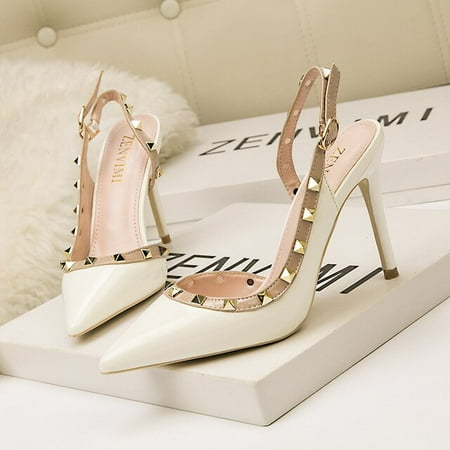 

Women s shoes Rivet hollow sandals 10CM PUMPS Simple and fashionable sexy nightclub stiletto high heel shallow mouth pointed
