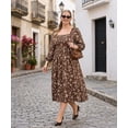 thumbnail image 6 of CASSIE LIZ Womens Dresses Plus Size 5X Long Sleeve Boho Square Neck Bubble Sleeve Brown Flowing Winter Maxi Dresses Holiday Wedding Date Guest 5XL 26W 28W, 6 of 9