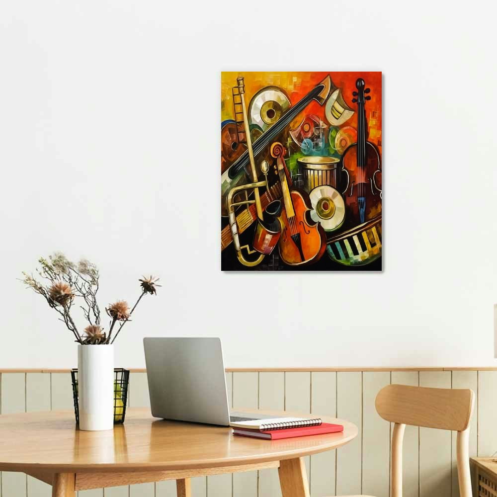 PIKWEEK Vintage Music Canvas Wall Art Abstract Guitar Drum Violin