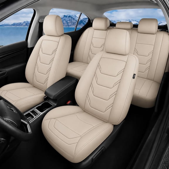 Car Seat Covers 5-Seat Set for Honda CR-V 2015-2026: 5-Seat Set Faux Leather Seat Covers Waterproof Car Seat Protector (5-Seat Set, Beige)