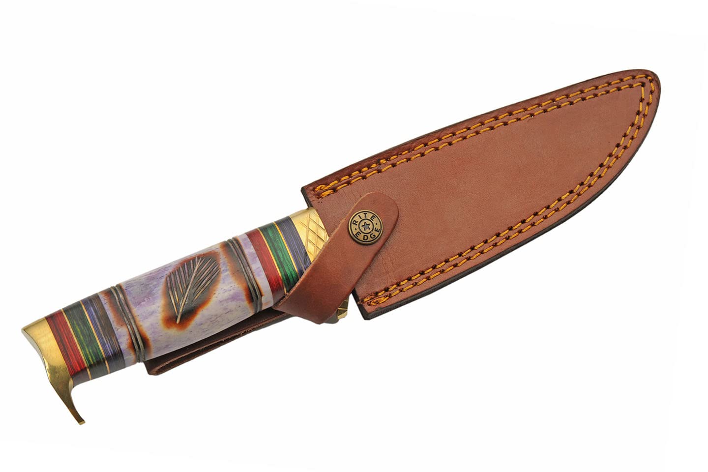SZCO Supplies 10.5" Wood Handle Painted Wind Outdoor Fixed Blade Utility Knife with Sheath, Blue/Green/Red