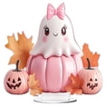 thumbnail image 5 of Clearance | Set of 4 Acrylic Pink Ghost Halloween Desktop Decoration with Pumpkin Bow, 5 of 5