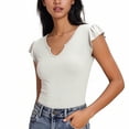 thumbnail image 2 of TAGOLD Womens Short Sleeve V-Neck Blouses & Shirts 1/4 Sleeve V Neck Stretch Breathable Summer Top, 2 of 5