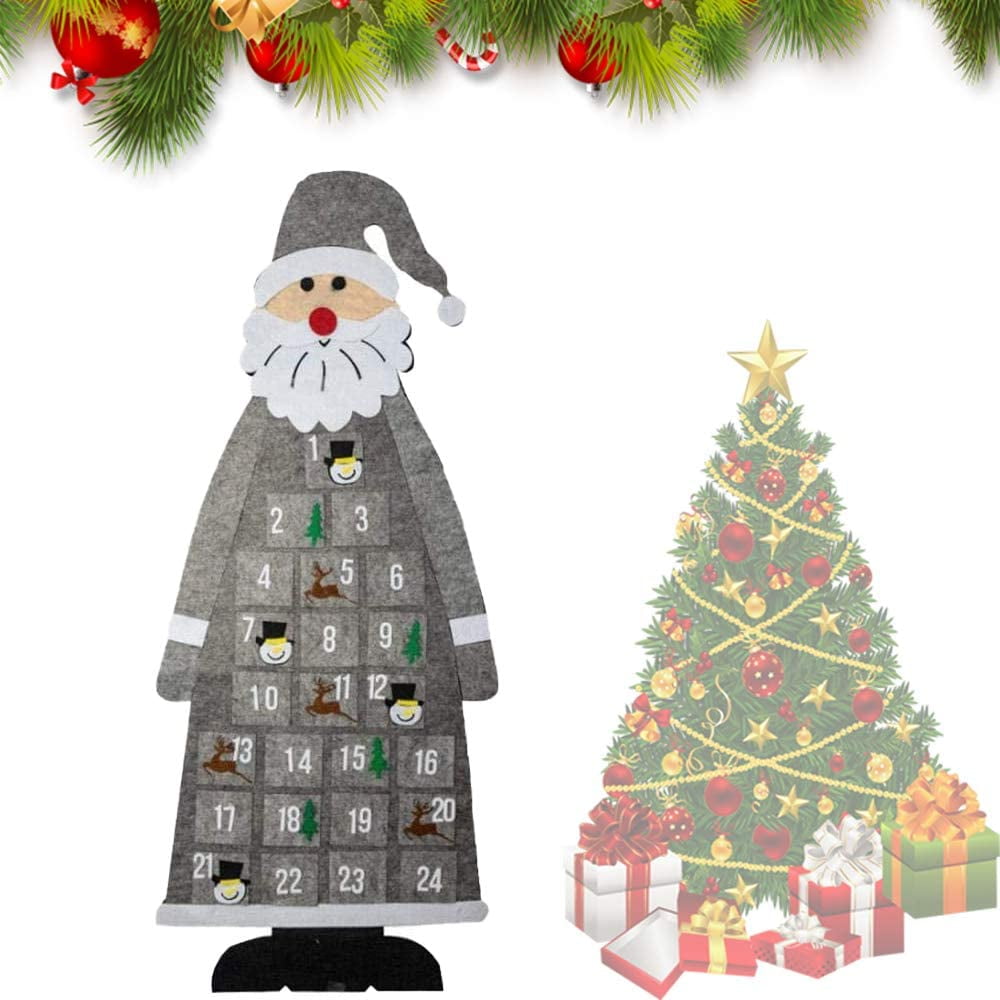 US Christmas Tree Advent Calendar Felt Fabric Santa Claus Hanging Decor Ornament 
