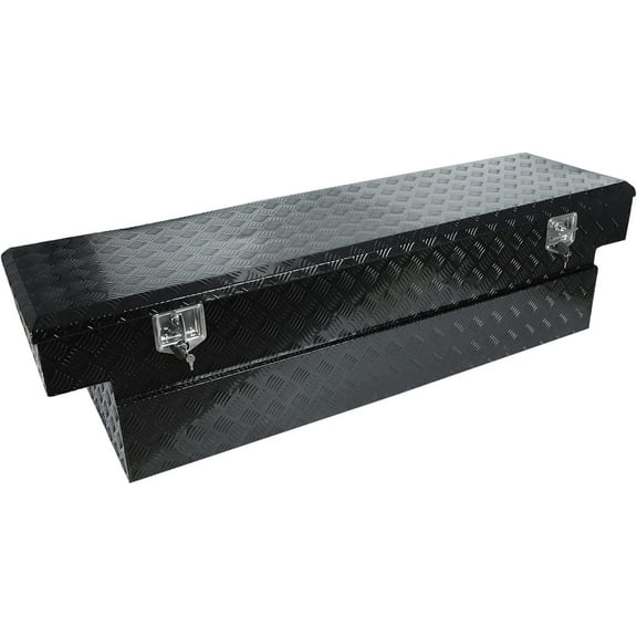 Confote 71"x 21"x 19" Heavy Duty Aluminum Stripes Plated Tool Box Pick Up Truck Bed with Lock and Keys Black