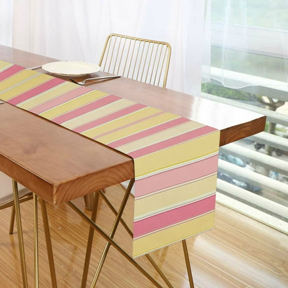 Yayeee Table Runner 70 inches Long Home Kitchen Dinning Party Decoration, Pink and Yellow Striped Pattern