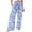 Blue, variant on KDFJPTH Floral Print Wide Leg Pants for Women Elastic Drawstring Waist Casual Beach Trousers with Pockets Blue L