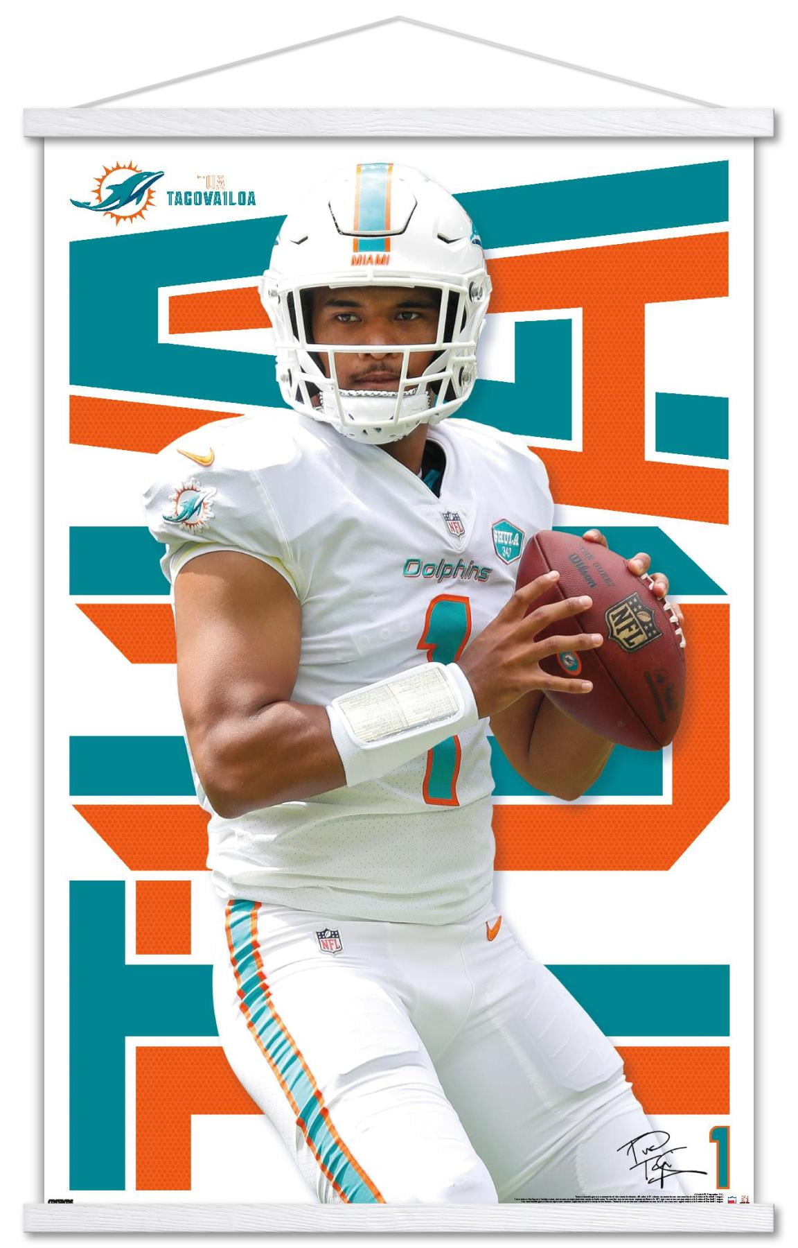 NFL Miami Dolphins - Tua Tagovailoa 20 Wall Poster with Wooden Magnetic  Frame, 
