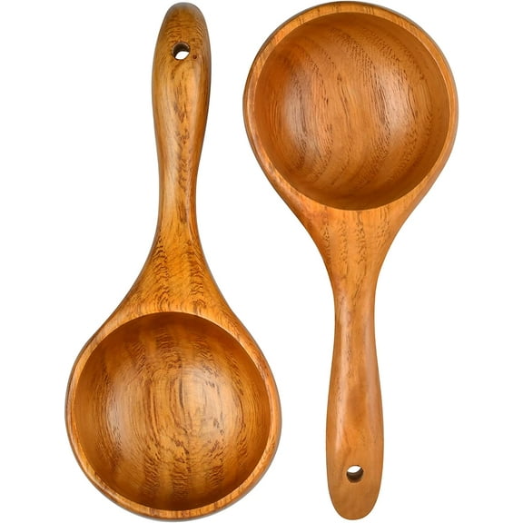 2 Pack Wooden Scoop Ladle for Kitchen, 8.5 Inch Large Solid Wood Kitchen Rice Scoop Multipurpose Bath Salt Scoop for Serving Flour, Beans, Water, Canister
