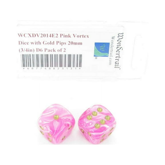 Pink Vortex Dice with Gold Pips 20mm (3/4in) D6 Pack of 2 Wondertrail