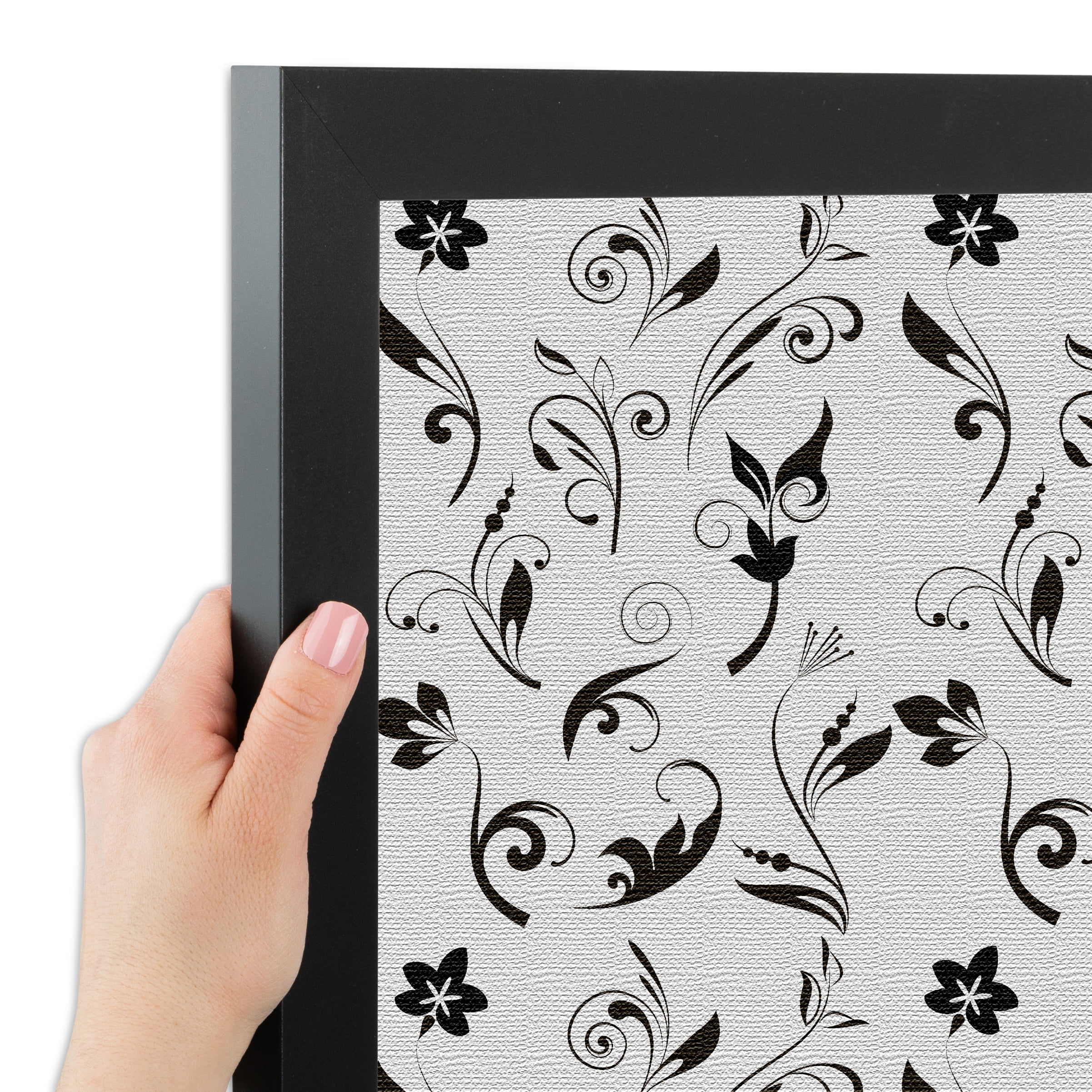 PinPix 19x13 Custom Cork Bulletin Board Floral Black Flower Poster Board Has a Fabric Style Canvas Finish, Framed in Floral Black Flower, by ArtToFrames (PinPix-123)