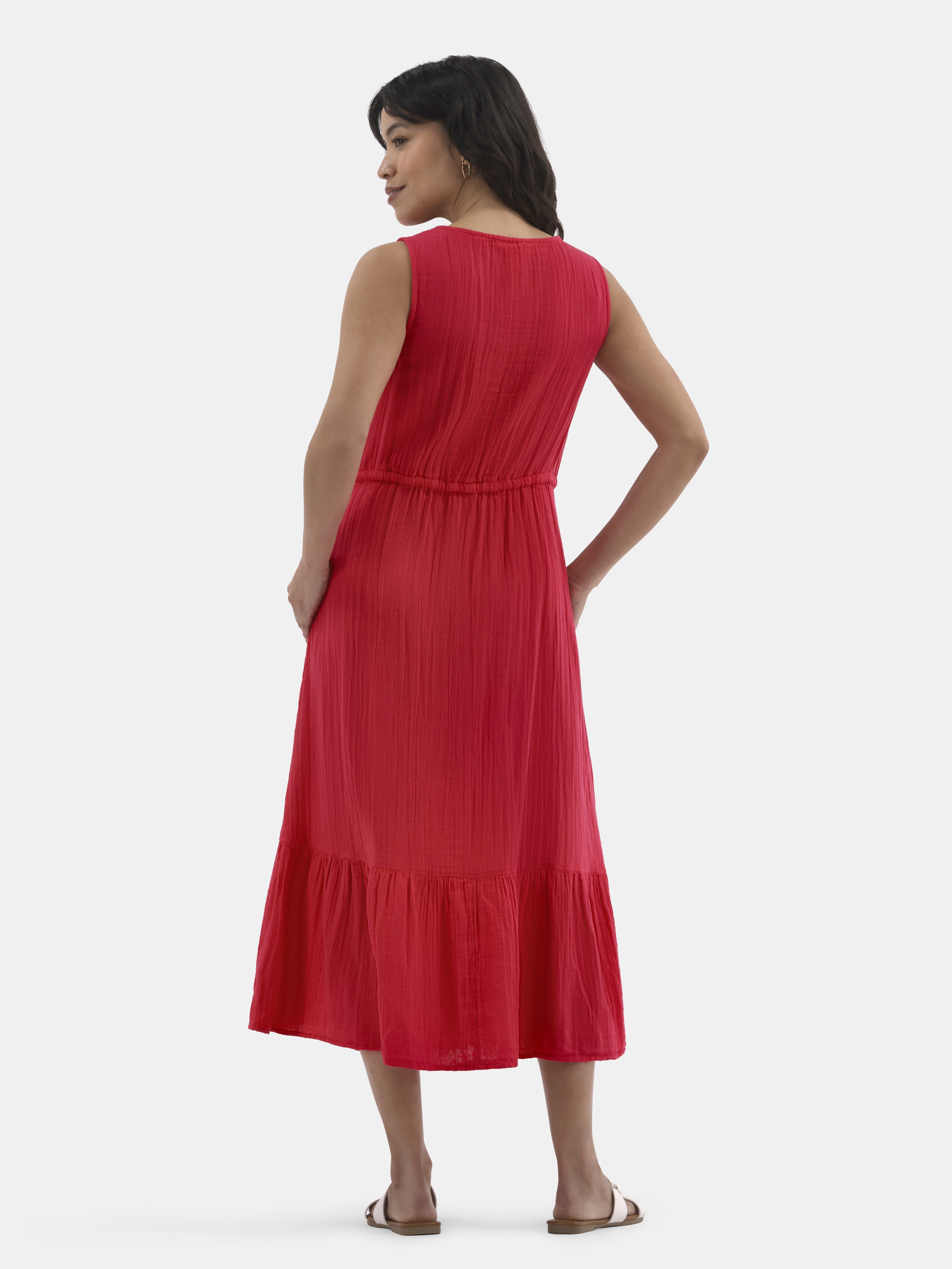 Time and Tru Women's Double Cloth Sleeveless Midi Dress, Sizes XS-XXXL