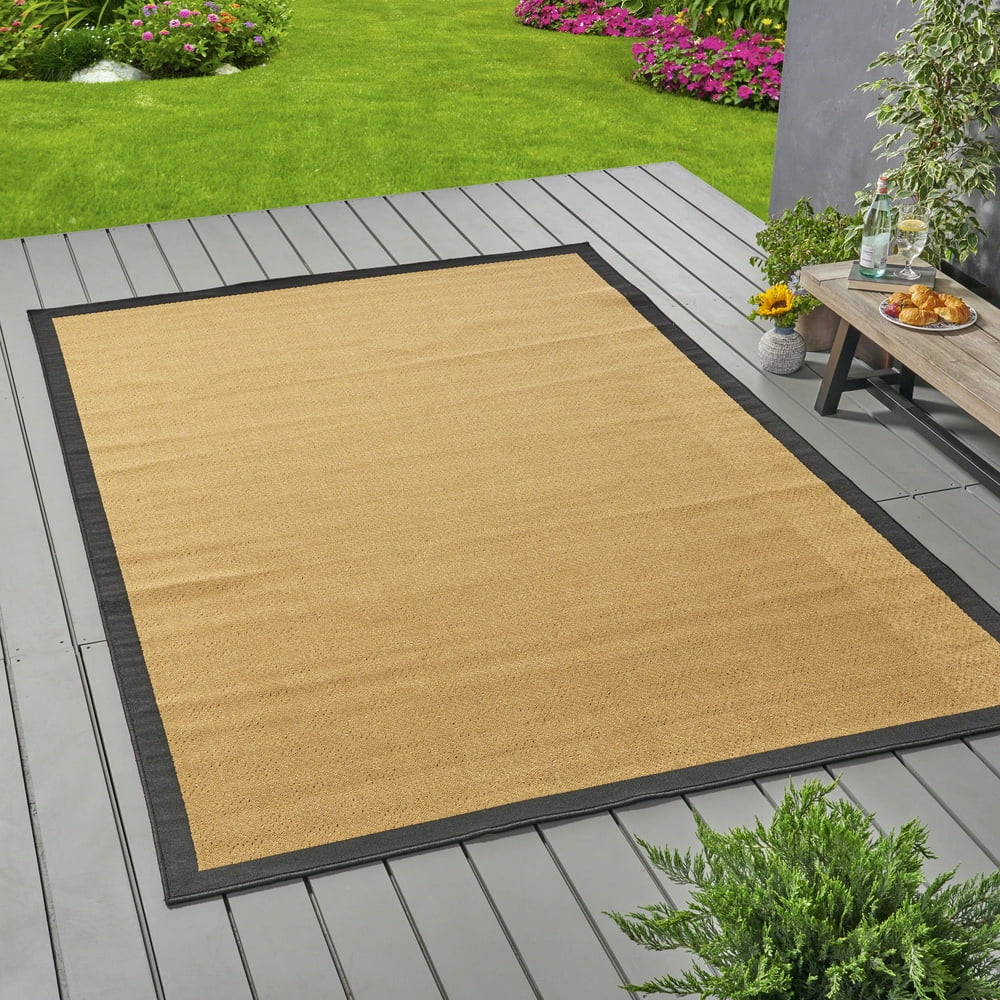 Darcey Outdoor Border 8' x 11' Area Rug, Beige and Black