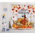 thumbnail image 3 of Thanksgiving Shower Curtain for Bathroom, Fall Maple Leaves Pumpkins Sunflower and Turkey on Rustic Wood Boards Shower Curtain with Hooks, Autumn Holiday Shower Curtain Set, 72X72 inch, 3 of 6
