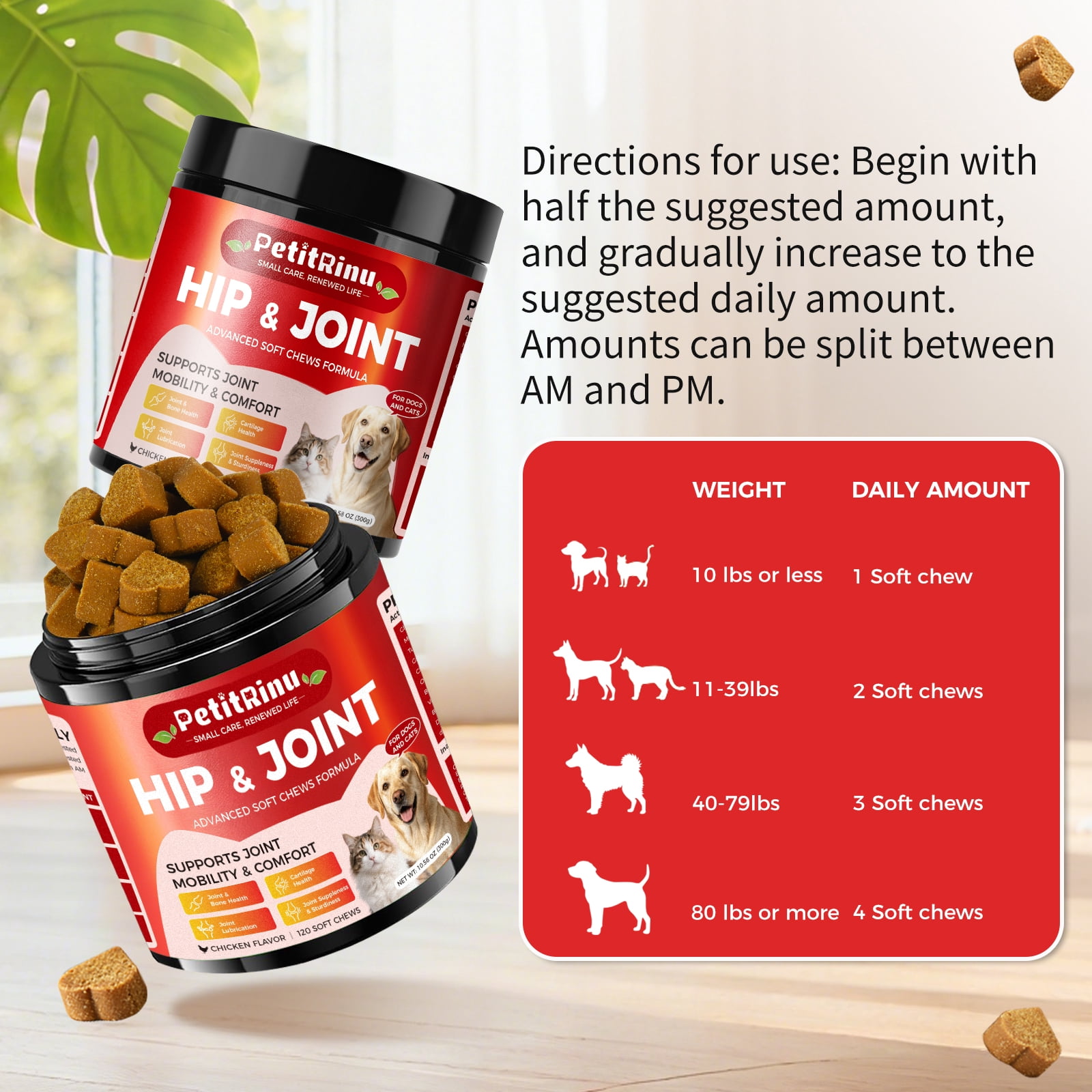 Hip and Joint Supplement for Dogs and Cats, Arthritis Pain Supplement, Mobility Cartilag Supplements, Turmeric Treats, 120ct
