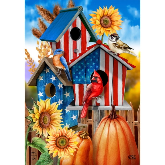 Briarwood Lane Garden Flag 12x18 For Outdoor American Fall Birdhouses For Fall Garden Flag Flags For Outside