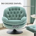 thumbnail image 5 of Velvet Swivel Accent Chair with Ottoman for Living Room Bedroom Reading Room,Cozy Lounge Armchair Fluffy Round Tufted Back Adult Gifts for Small Room Lazy Relax Read TV Chair,Mint Green, 5 of 7