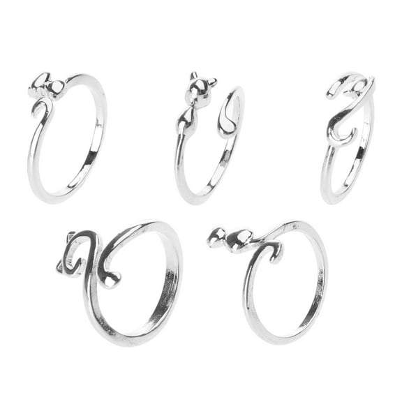 WINDLAND 5pcs Cat Crochet Loop Rings Open Finger Rings Adjustable Knitting Yarn Guide