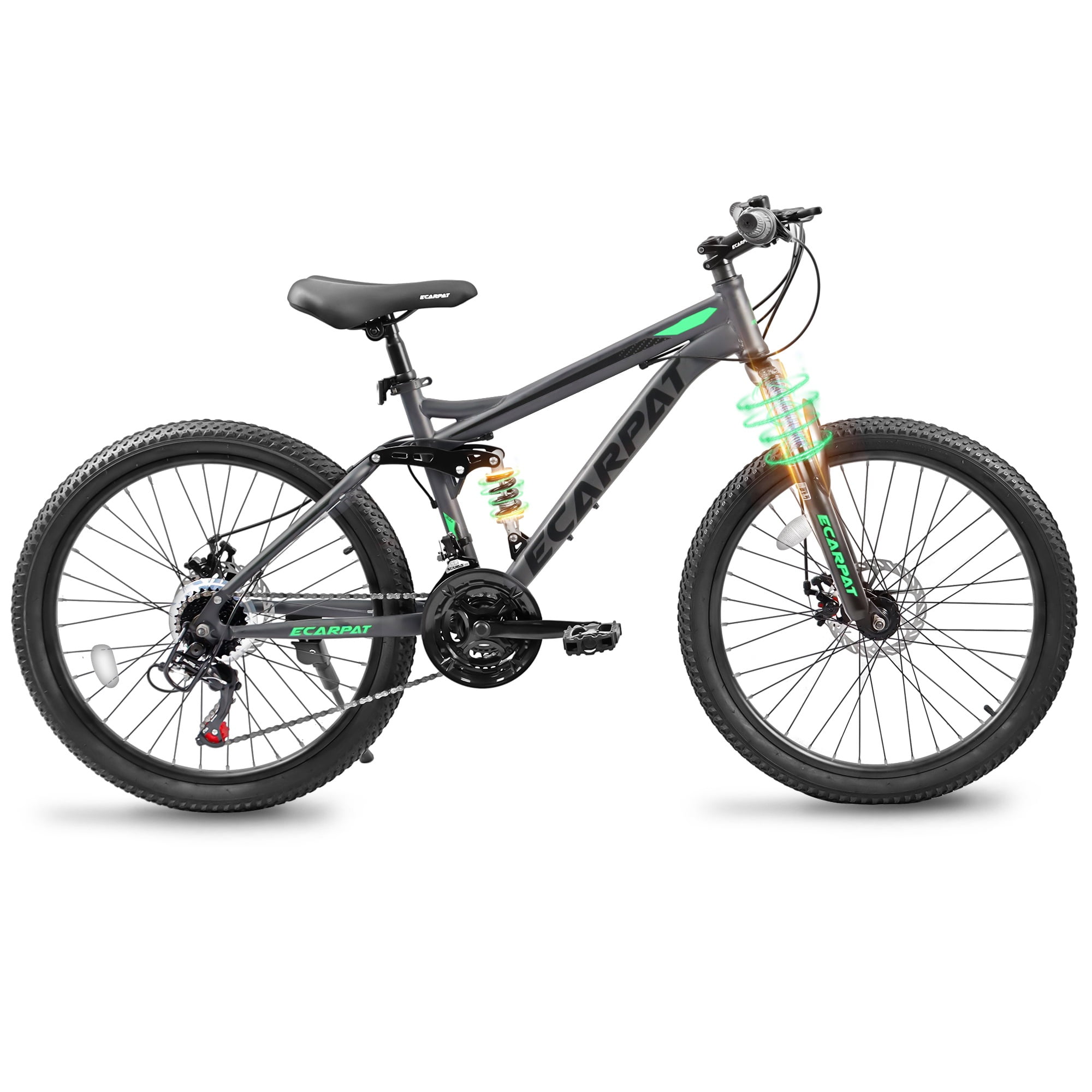 Kojooin Mountain Bikes For Mens Womens, 24" Mountain Bike, 21-Speed Full Suspension Bicycles With Front Fork & Shock Absorber, Steel Frame Ergonomics City Bike