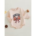 thumbnail image 3 of Suealasg Baby Girl Football Romper Long Sleeve Crew Neck Bow Print Bodysuit Newborn Clothes, 3 of 9
