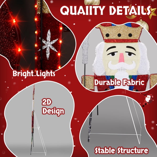 66.1" Lighted Nutcracker Christmas Decoration, 162 Warm White LEDs, Sparkling Tinsel, Collapsible Design for Indoor, Outdoor Use