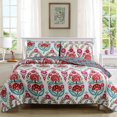 thumbnail image 1 of Cozy Line Home Fashions Ensemble de Literie Réversible en Coton 100 % Floral Rose Rouge, Couvre-Lit (Fleurs Fuchsia, Grand - 3 Pcs), 1 of 4