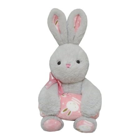 Way To Celebrate Easter Plush, Gray Bunny with Pink Blanket