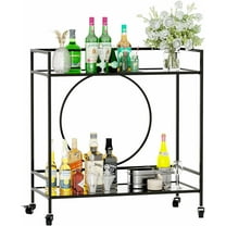 RiteSune Black Bar Cart with Wheels, Vintage Serving Cart Wine Cart with 2 Mirror Shelves, Alcohol Cart Liquor Bar Carts for Home Bar