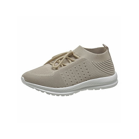 

White Sneakers for Women Lace Up Shoes Wide Width Running Athletic Shoes Comfort Trainers Non Slip Khaki 7
