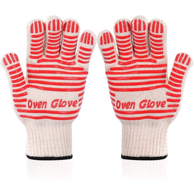 2 Pcs Gants de Four Résistants à la Chaleur, Mitaines de Four Révolutionnaires 932°F Résistantes à la Chaleur Extrême - Épais, Légers et Flexibles - à Utiliser dans le Four Hollandais, Gros Œuf Vert, Pierre à Pizza, Poêle en Fonte, Rouge