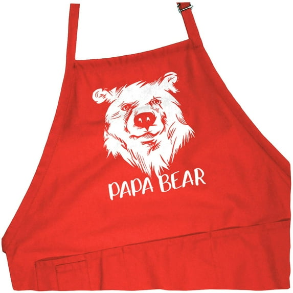 ApronMen, BBQ Apron For Men - Papa Bear - 100% Cotton Funny Cooking Aprons For Men with Pockets - Red Color