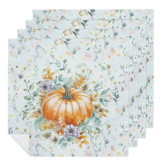 Qinduosi Fall Pumpkins Print Cloth Napkins, Dinner Napkins Cloth, Washable Napkins for Home, Kitchen, Dinner, Party, Wedding, Cocktail 2 PCS