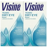 Visine Tears Dry Eye Relief Eye Drops Natural Tears Formula 0.50 Oz, 2-Pack